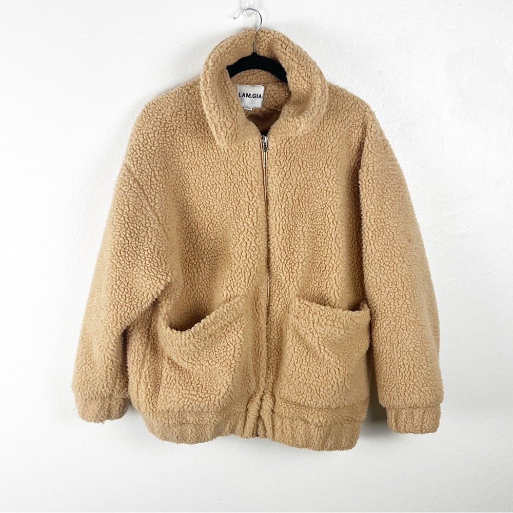 I.AM.GIA Tan Pixie Sherpa Long Sleeves Full Zipper Pockets Lined Teddy Coat XS
